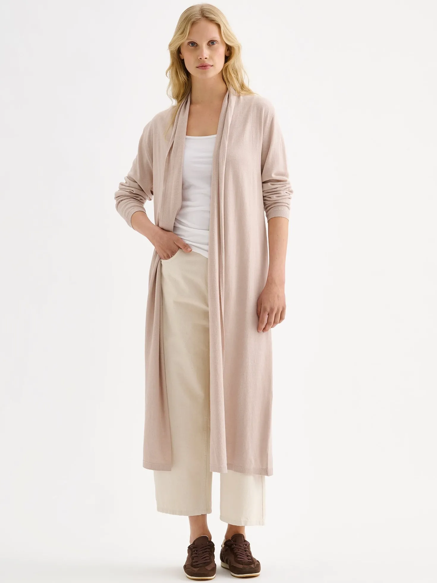 KARINA pitkä neuletakki - vaalea beige